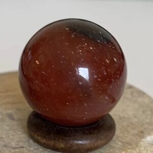 MINI Red Carnelian Crystal Sphere W Wood Stand Chakras Healing Meditation 1/2"